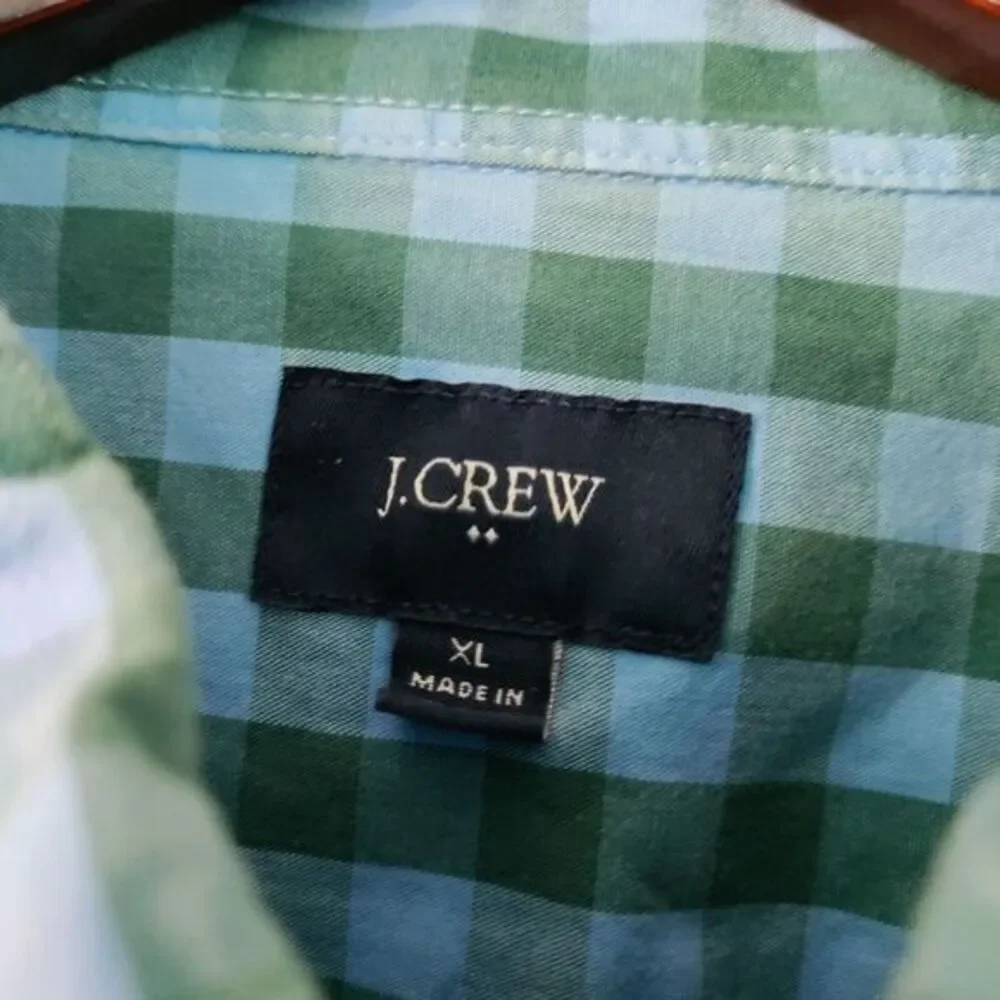 J Crew Men XL Button Down Long Sleeve Blue/Green Plaid Casual Work Dress‎ Shirt